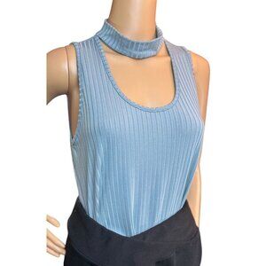 (6 for $25) mts Sleeveless Choker Ribbed Top in Light Blue Size Medium